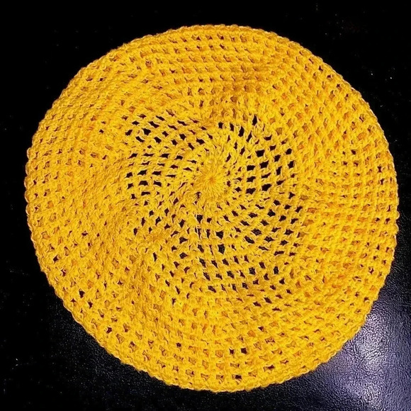 Golden Yellow French Style Crochet Beret - Picture 1 of 5